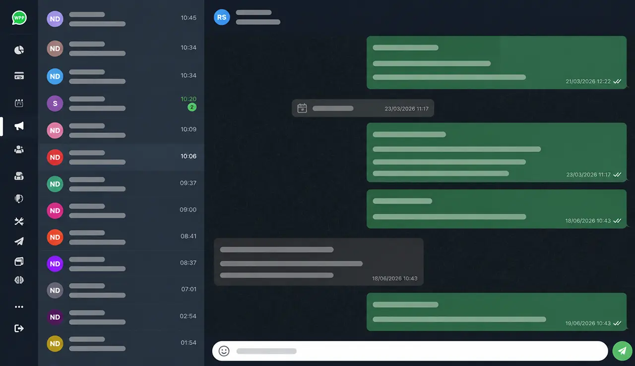 Inbox des conversations WhatsApp pour le service client
