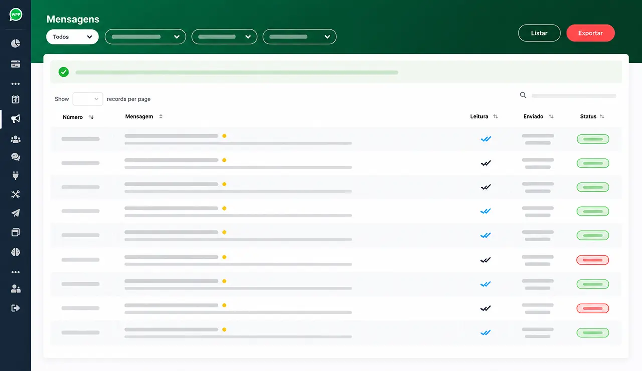 Rapport de messages envoyés, lecture et statut dans WPP Marketing